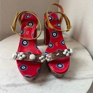 Christian Louboutin Red and Gold Platform Sandals